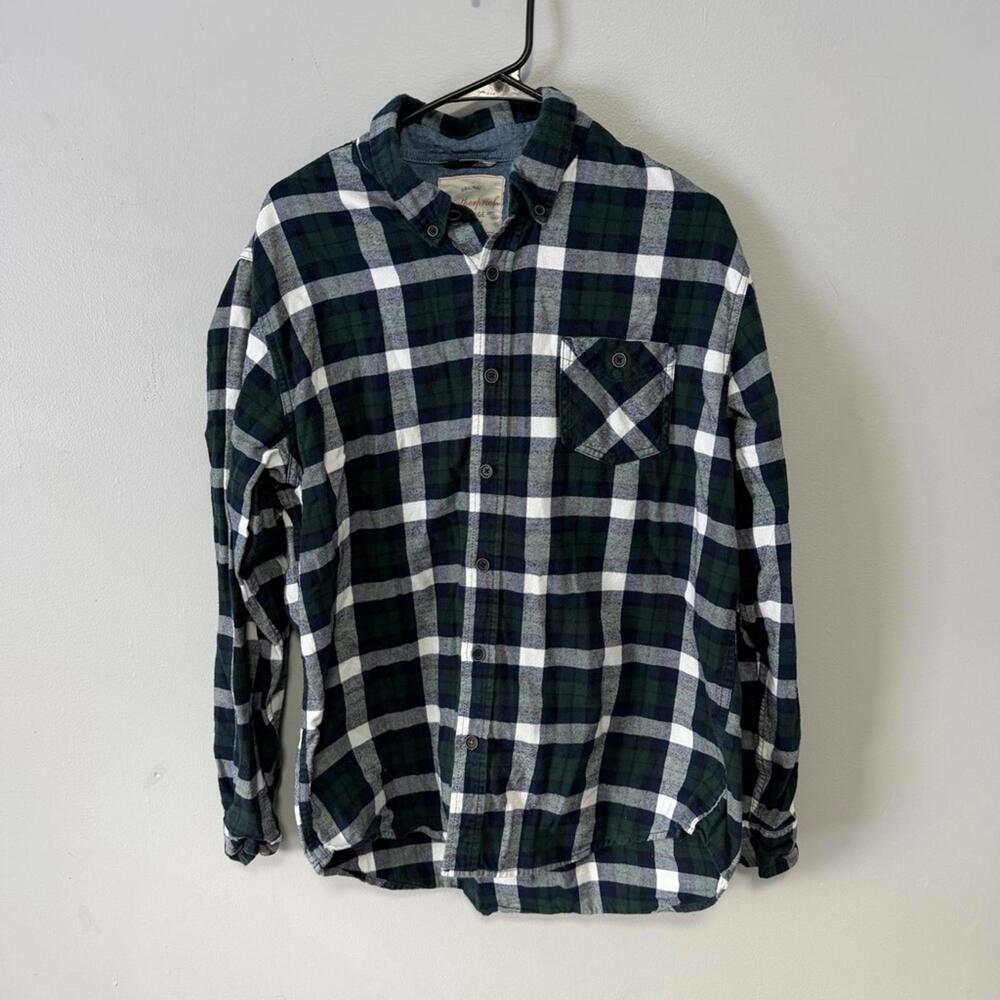 Weatherproof Men's Dark Green and White Checkered Shirt size Large
